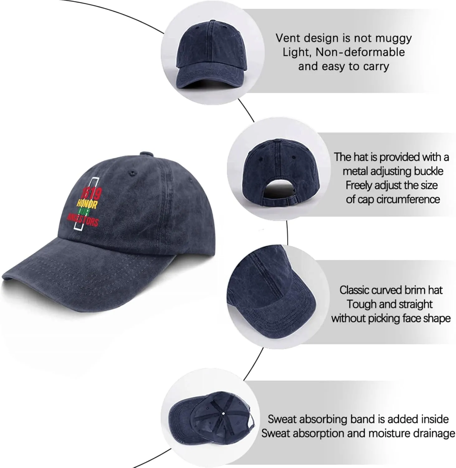 1619 Honor Our Ancestors Cap Garden hat Pigment Black Womens Sun hat Gifts for Grandpa Baseball Caps
