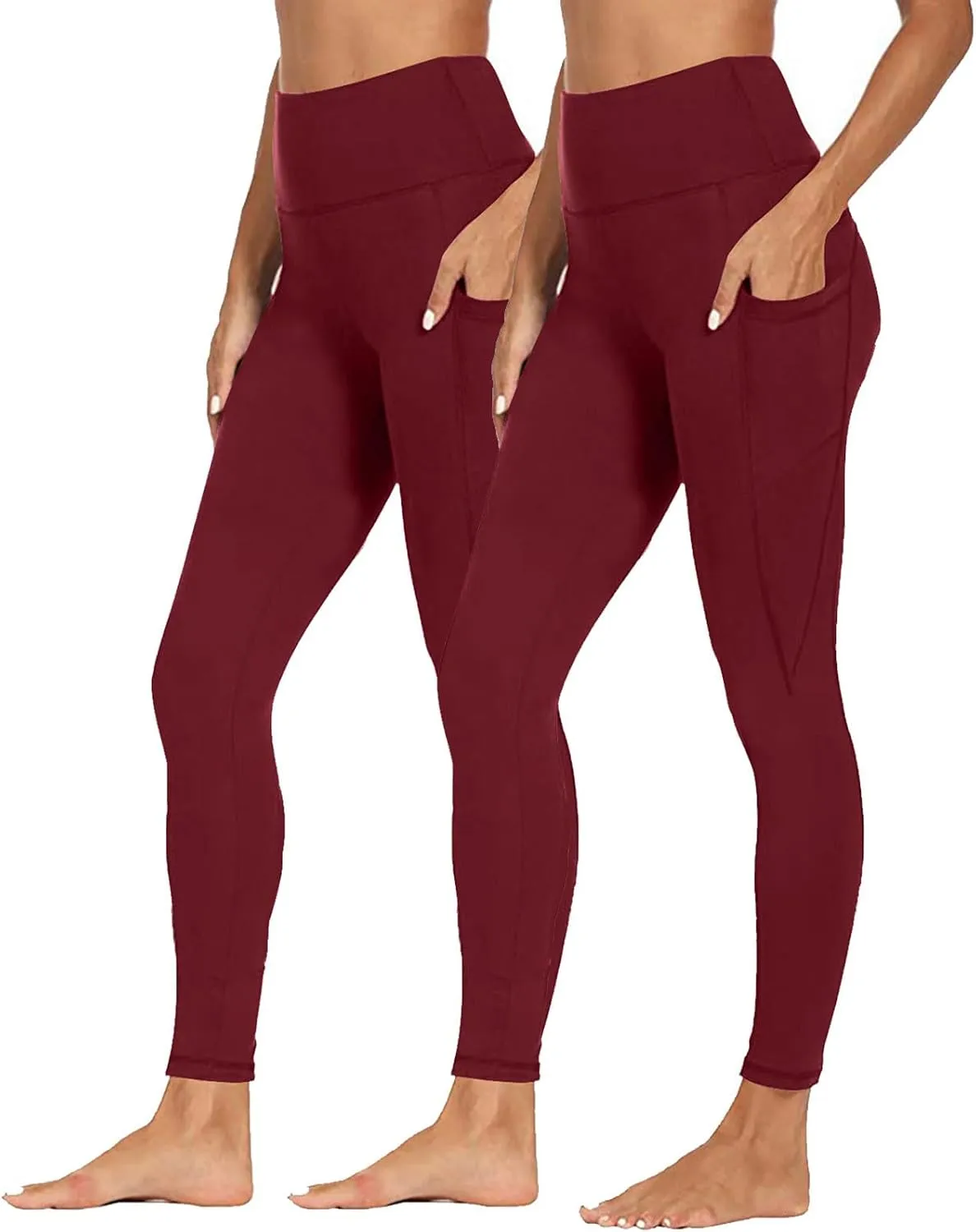 2 Pack Leggings with Pockets for Women High Waist Yoga Pants Tummy Control 4 Way Stretch Running Workout Leggings