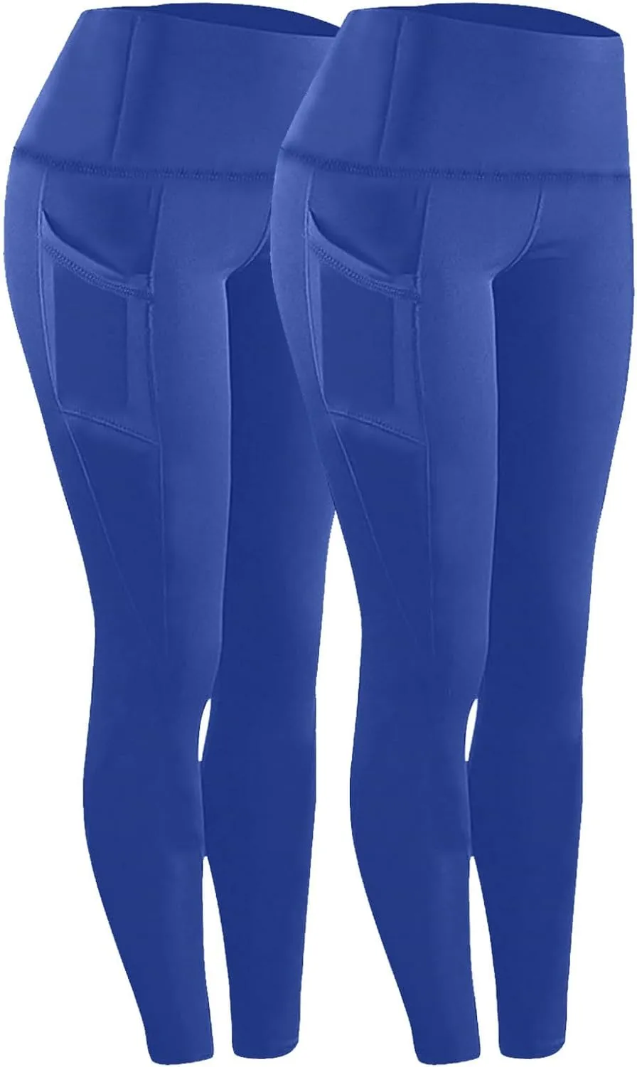 2 Pack Leggings with Pockets for Women High Waist Yoga Pants Tummy Control 4 Way Stretch Running Workout Leggings