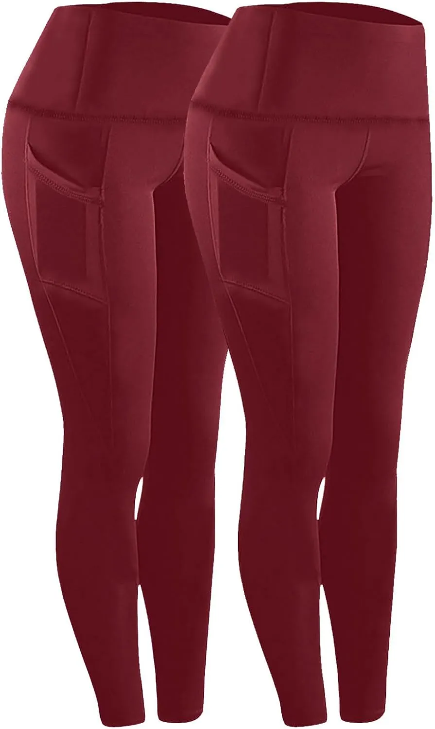 2 Pack Leggings with Pockets for Women High Waist Yoga Pants Tummy Control 4 Way Stretch Running Workout Leggings
