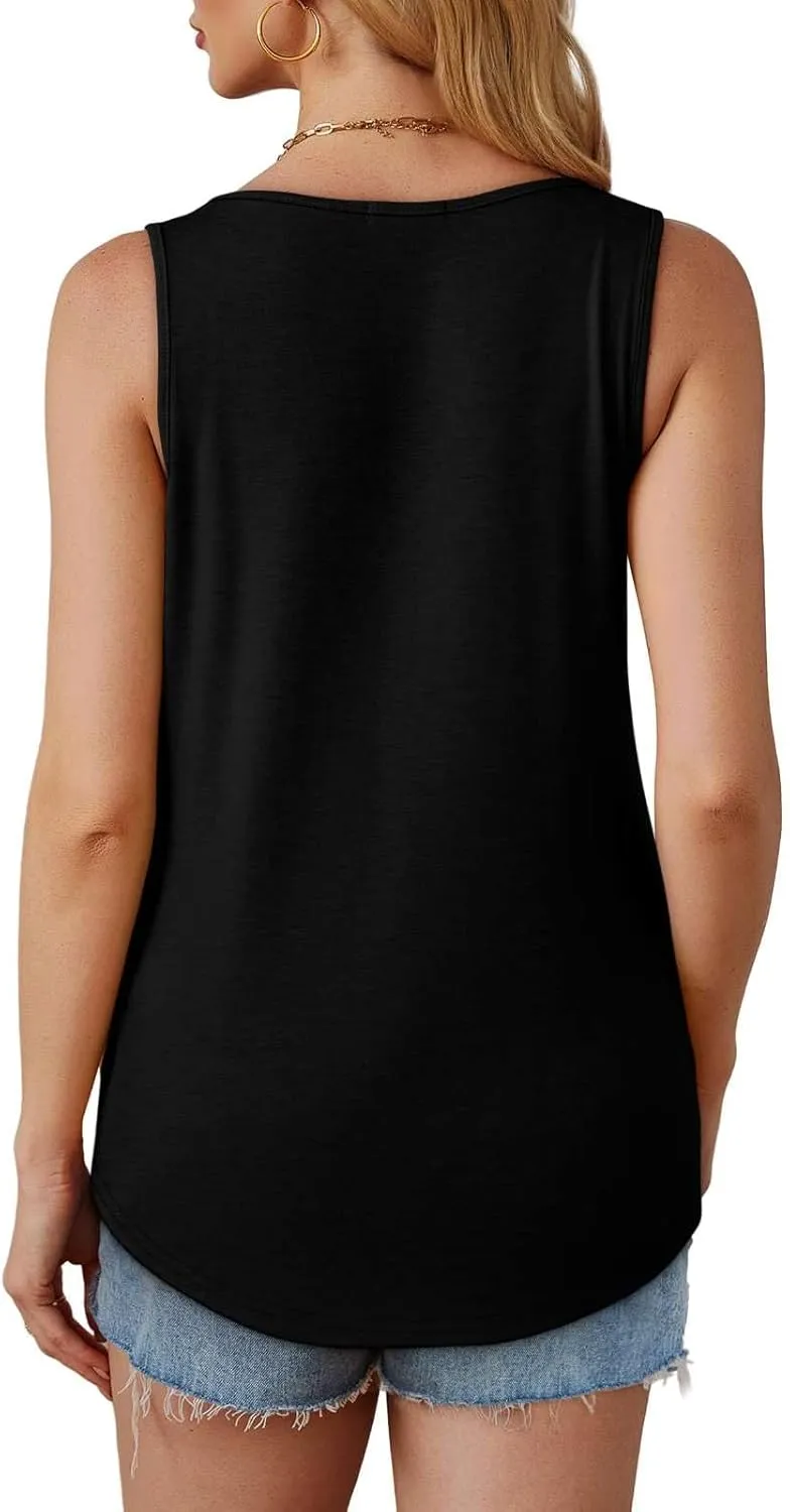2025 Women's Summer Tank Tops Dressy Casual Sleeveless Holiday Shirts Loose Fit Pleated Front Plus Size Tunic Blouses