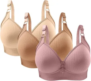 3 Pieces Bras for Women Breathable Solid Full Coverage Wireless T Shirt Bras Breathable Push Up Liftup Bralettes