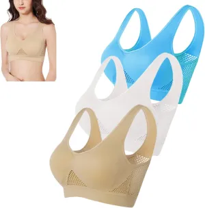 3pcs Breathable Cool Liftup Air Bra,Compression Wirefree High Support Bra,Seamless Wireless Cooling Comfort Breathable Bra