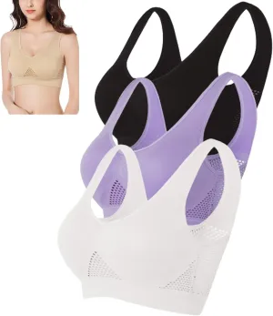 3pcs Breathable Cool Liftup Air Bra,Compression Wirefree High Support Bra,Seamless Wireless Cooling Comfort Breathable Bra