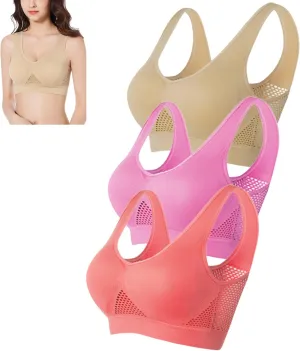 3pcs Breathable Cool Liftup Air Bra,Compression Wirefree High Support Bra,Seamless Wireless Cooling Comfort Breathable Bra