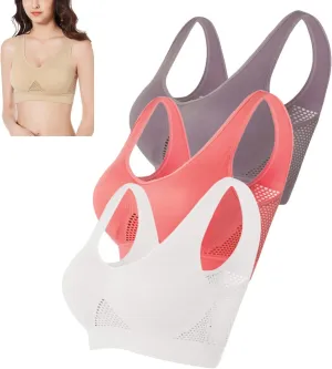 3pcs Breathable Cool Liftup Air Bra,Compression Wirefree High Support Bra,Seamless Wireless Cooling Comfort Breathable Bra