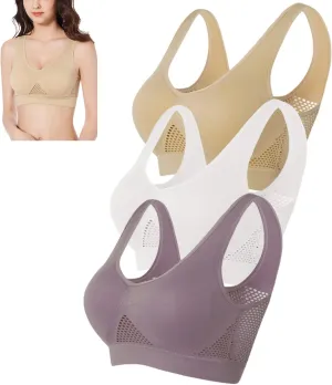 3pcs Breathable Cool Liftup Air Bra,Compression Wirefree High Support Bra,Seamless Wireless Cooling Comfort Breathable Bra
