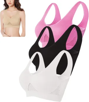 3pcs Breathable Cool Liftup Air Bra,Compression Wirefree High Support Bra,Seamless Wireless Cooling Comfort Breathable Bra