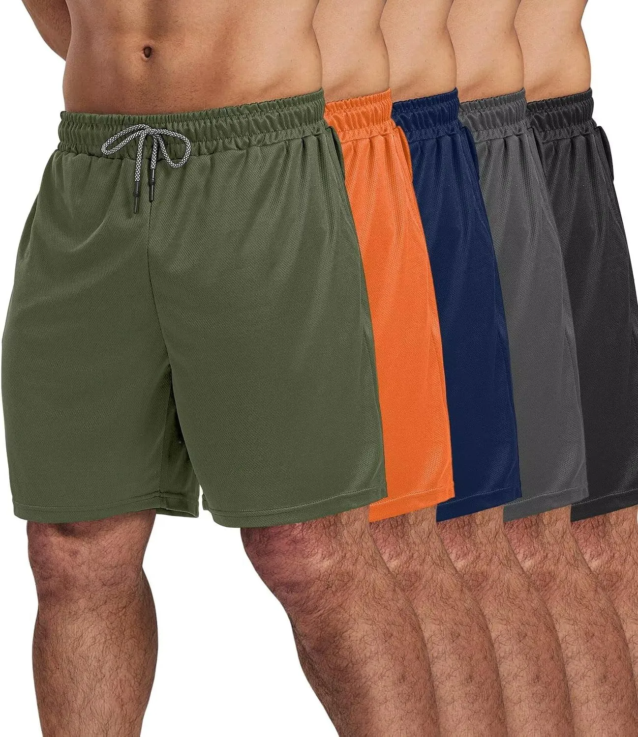 5 Pack Gym Shorts for Men 7 inch, Mens Athletic Running Shorts Dry Fit & Mesh Active Workout Shorts for Men with Pockets