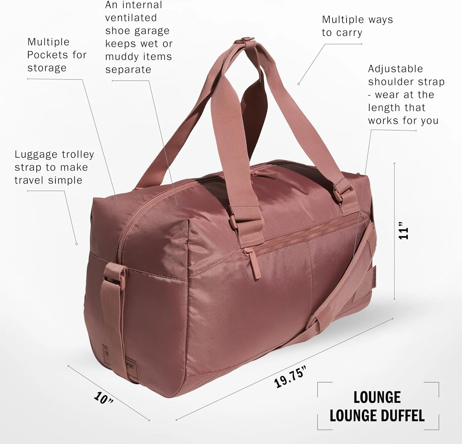 adidas Lounge Premium Sport Duffel Bag for Travel and Gym, Warm Clay Pink, One Size, Lounge Premium Sport Duffel Bag for Travel and Gym