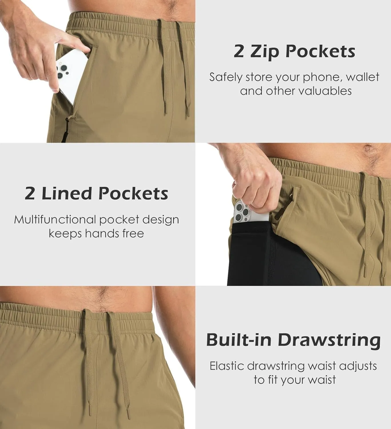 Aolesy Men's Gym Shorts Linerless & Liner - 5" Quick Dry Workout Running Shorts with Zip Pockets Sports Athletic Shorts
