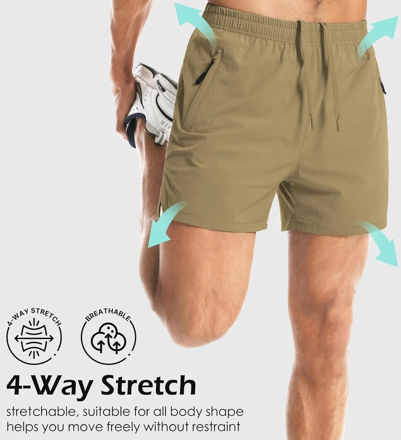 Aolesy Men's Gym Shorts Linerless & Liner - 5" Quick Dry Workout Running Shorts with Zip Pockets Sports Athletic Shorts