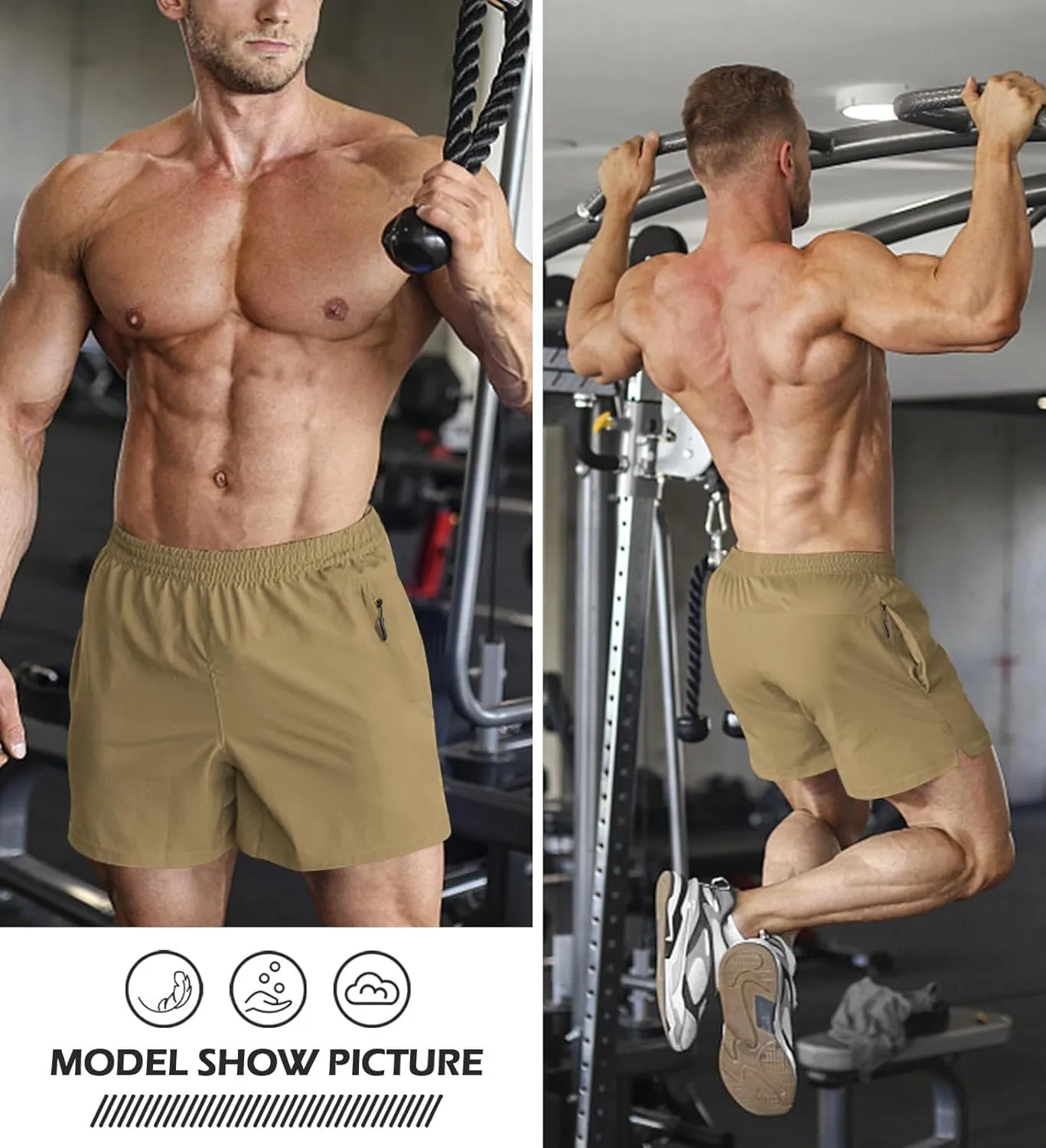 Aolesy Men's Gym Shorts Linerless & Liner - 5" Quick Dry Workout Running Shorts with Zip Pockets Sports Athletic Shorts