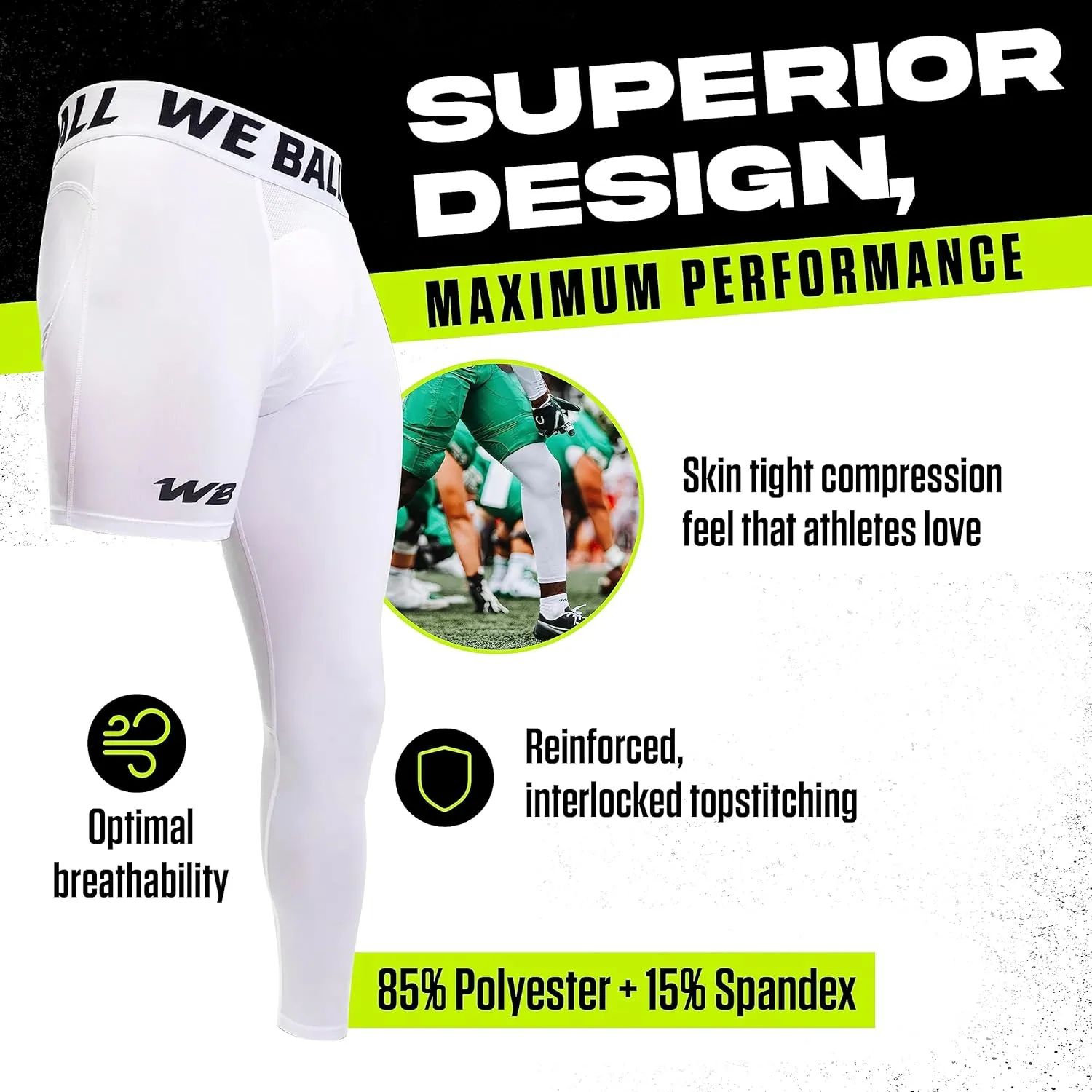 Athletic Compression Tights | Men's Single Leg Sports Tights | One Leg Compression Base Layer Leggings for Men