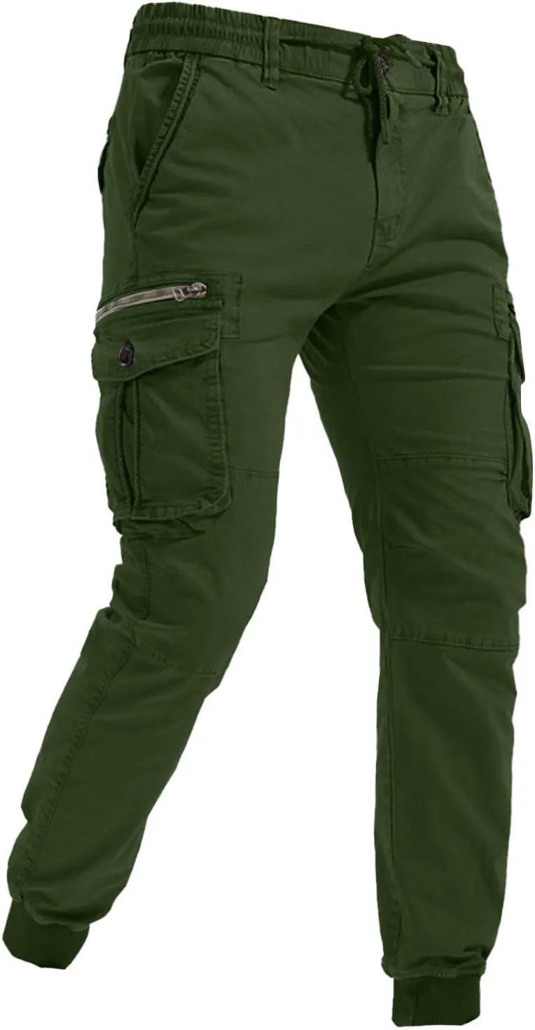 Athletic Pants for Men Color Leggings Casual Men's Trousers Pants Tooling Solid Multi-Pocket Tapered Athletic