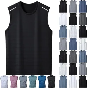 Athletic Tank Tops Men Casual Ice Silk Sleeveless Shirts Lightweight Stretch Quick Dry Gym Workout Muscle Tee Tops