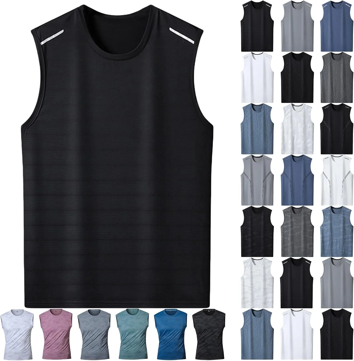 Athletic Tank Tops Men Casual Ice Silk Sleeveless Shirts Lightweight Stretch Quick Dry Gym Workout Muscle Tee Tops