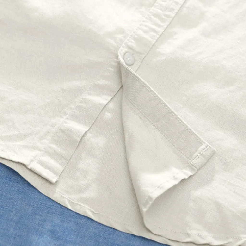 Banded Collar Shirts for Men, Cotton Linen Shirt, Casual Button Down Shirt, Summer Beach Yoga Shirts Cuban Shirt