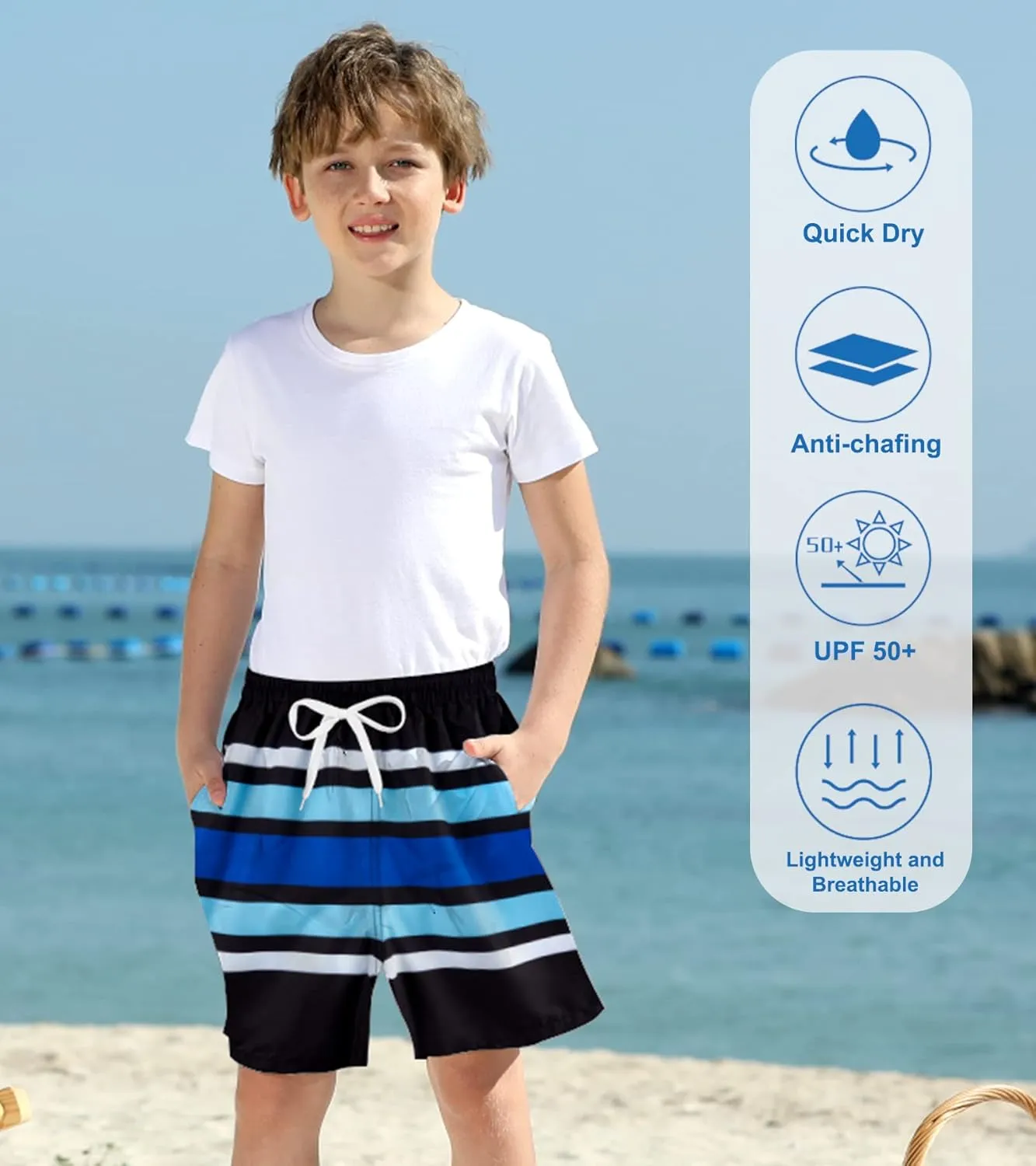 Belovecol Boys Swim Trunks with Compression Liner Anti-Chafe Swim Shorts Quick Dry UPF 50  Bathing Suits Swimwear 7-20T