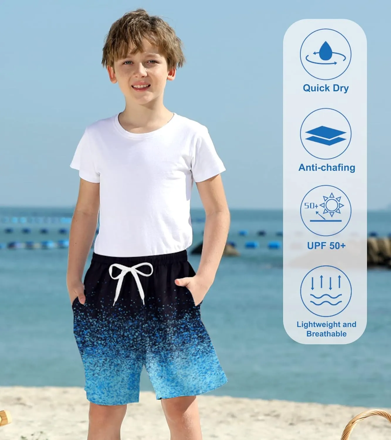 Belovecol Boys Swim Trunks with Compression Liner Anti-Chafe Swim Shorts Quick Dry UPF 50  Bathing Suits Swimwear 7-20T