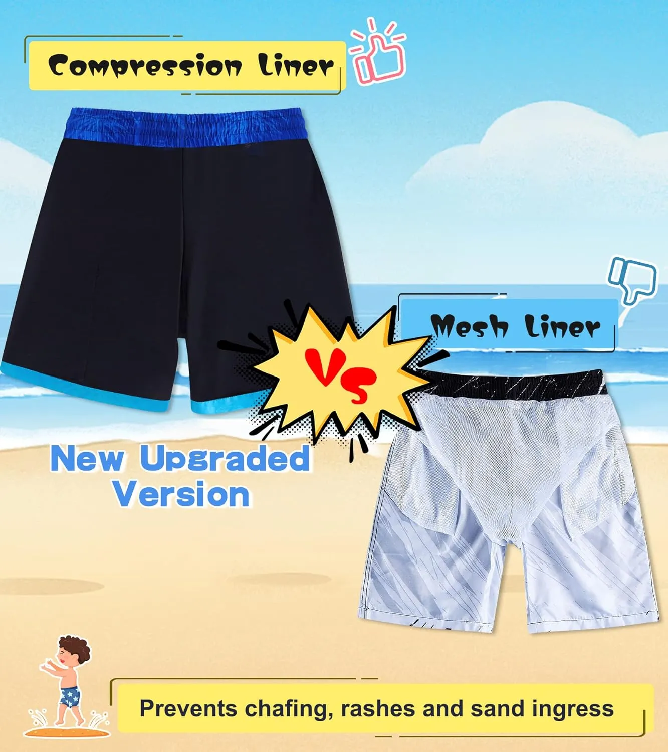 Belovecol Boys Swim Trunks with Compression Liner Anti-Chafe Swim Shorts Quick Dry UPF 50  Bathing Suits Swimwear 7-20T
