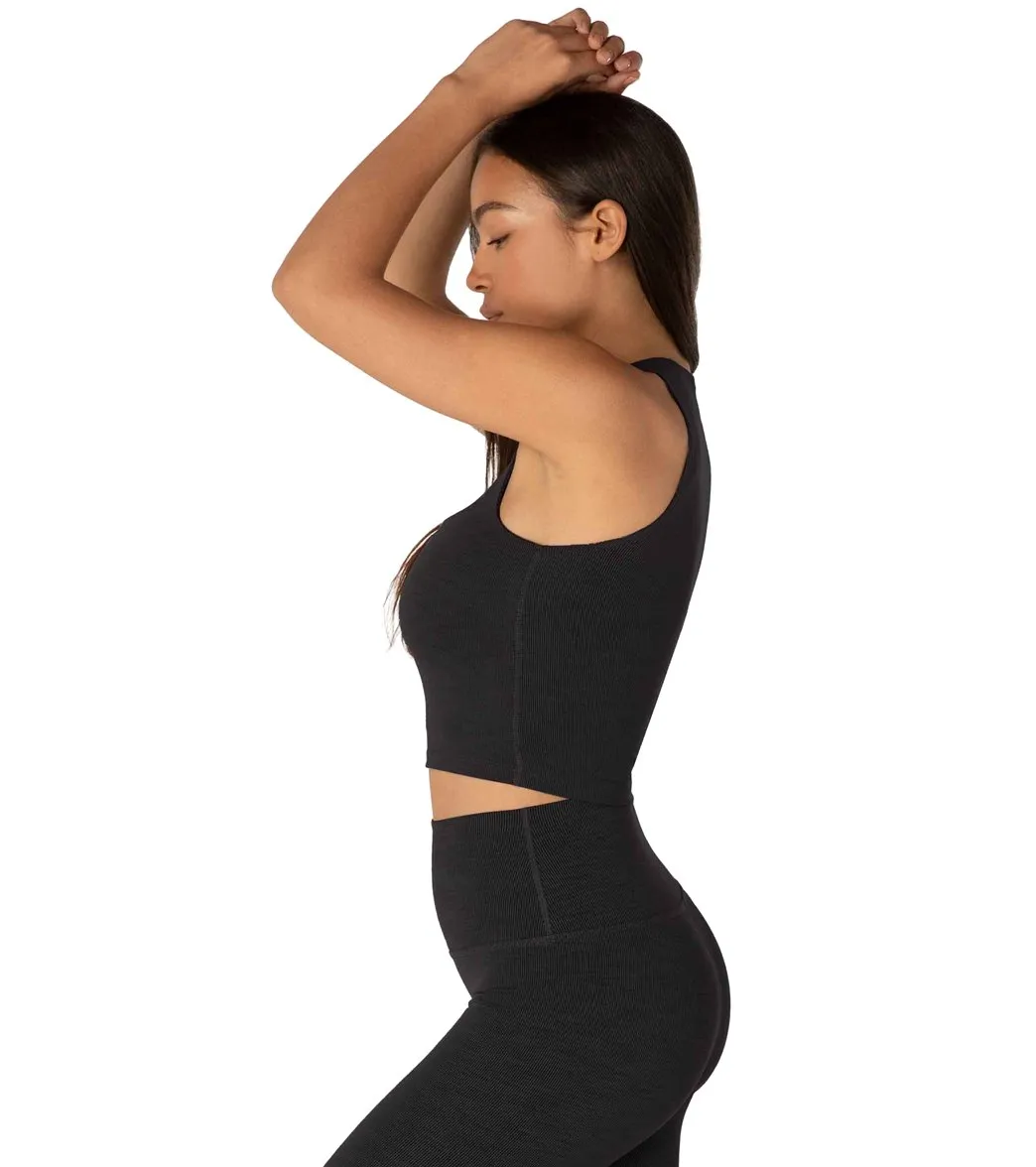 Beyond Yoga Heather Rib Square Neck Cropped Yoga Tank Top