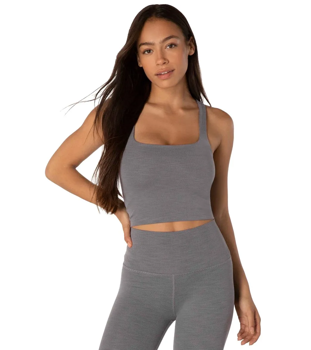 Beyond Yoga Heather Rib Square Neck Cropped Yoga Tank Top