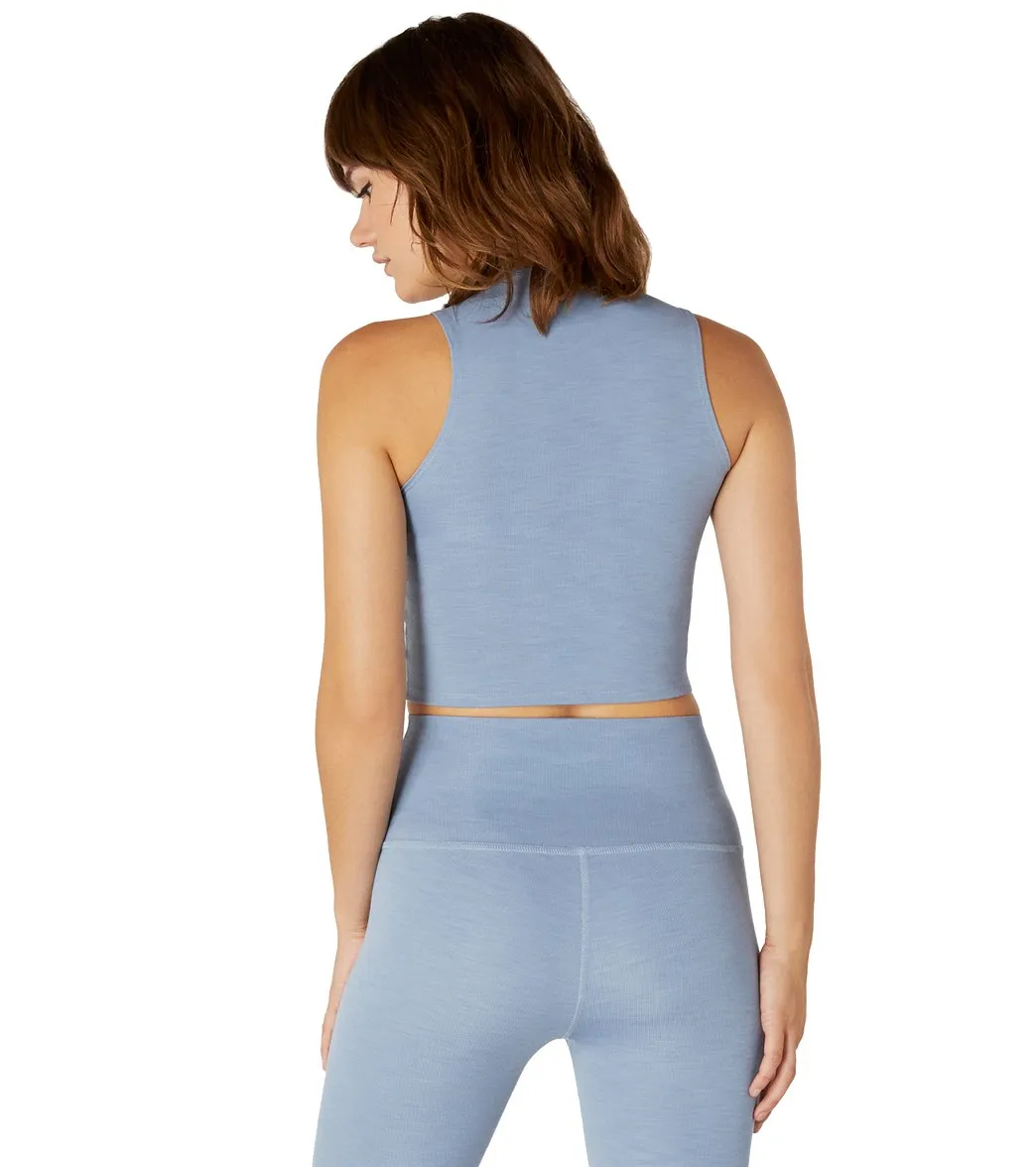 Beyond Yoga Heather Rib Square Neck Cropped Yoga Tank Top