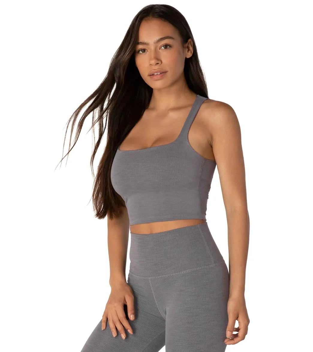 Beyond Yoga Heather Rib Square Neck Cropped Yoga Tank Top