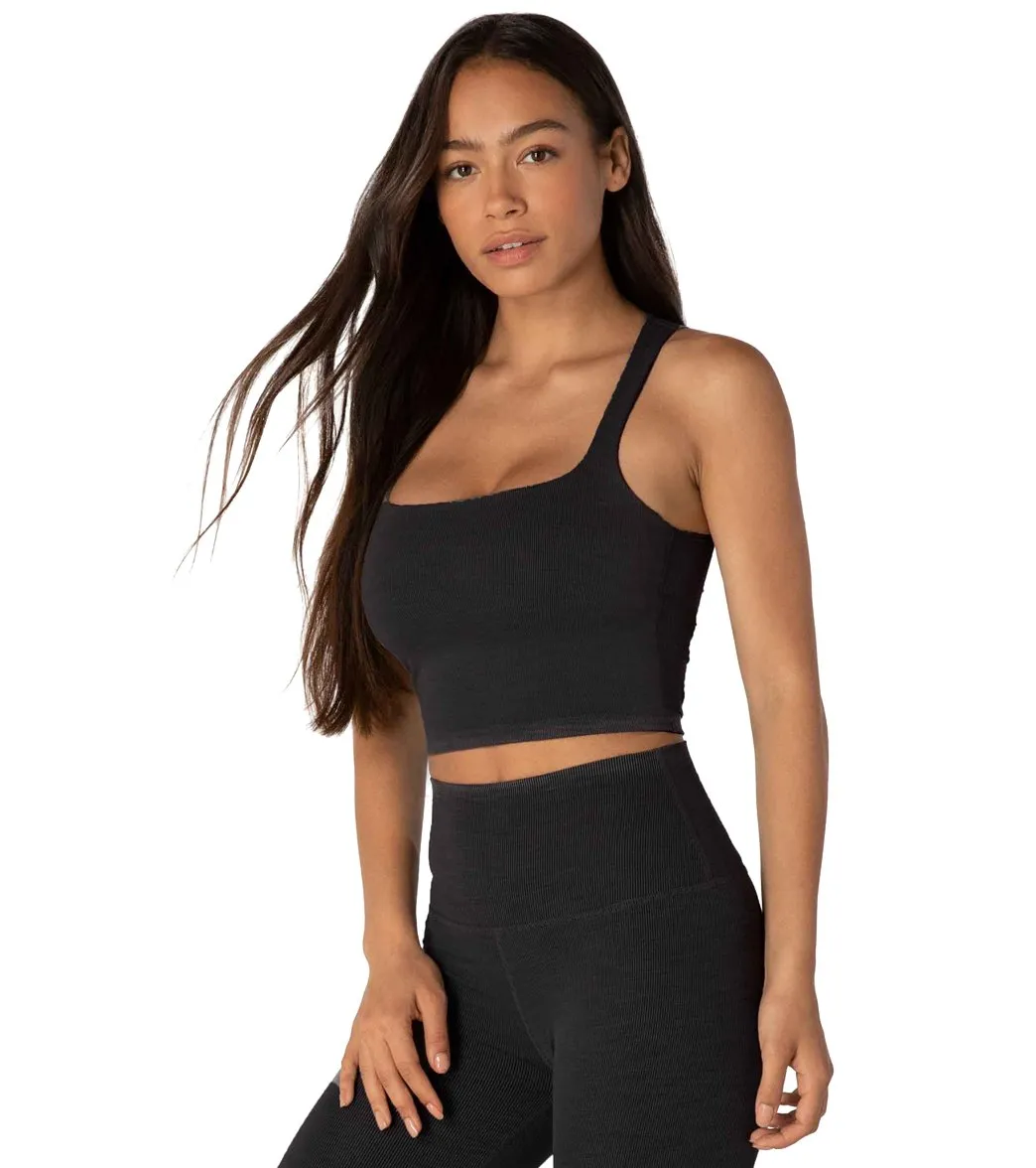 Beyond Yoga Heather Rib Square Neck Cropped Yoga Tank Top
