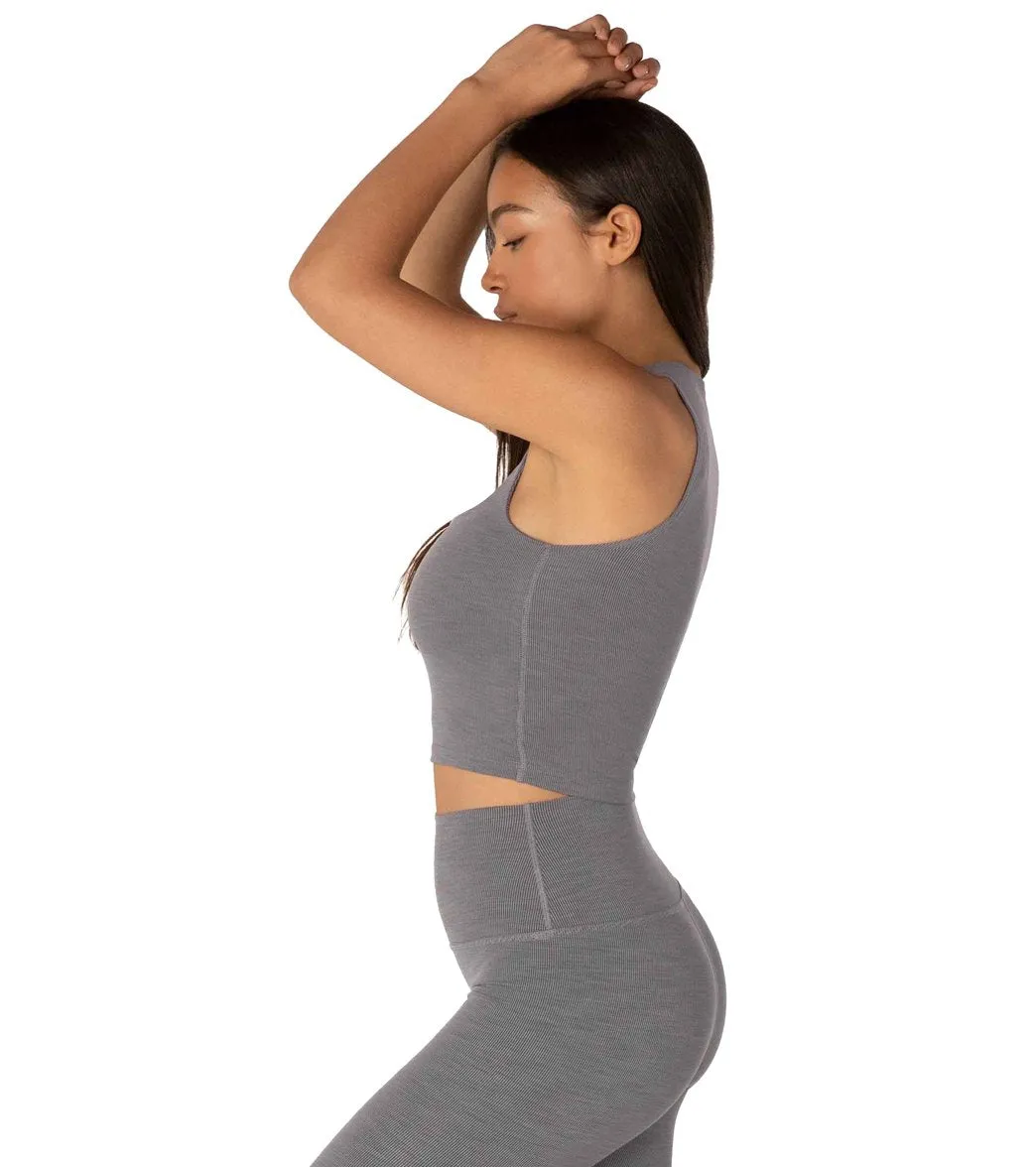Beyond Yoga Heather Rib Square Neck Cropped Yoga Tank Top