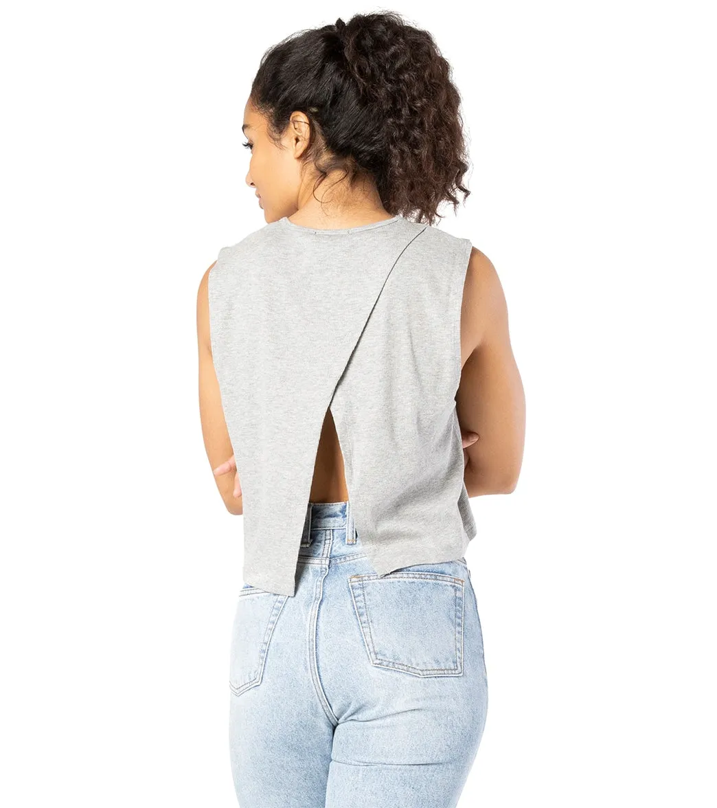 Beyond Yoga Rib Jersey Over the Top Cropped Muscle Yoga Tank