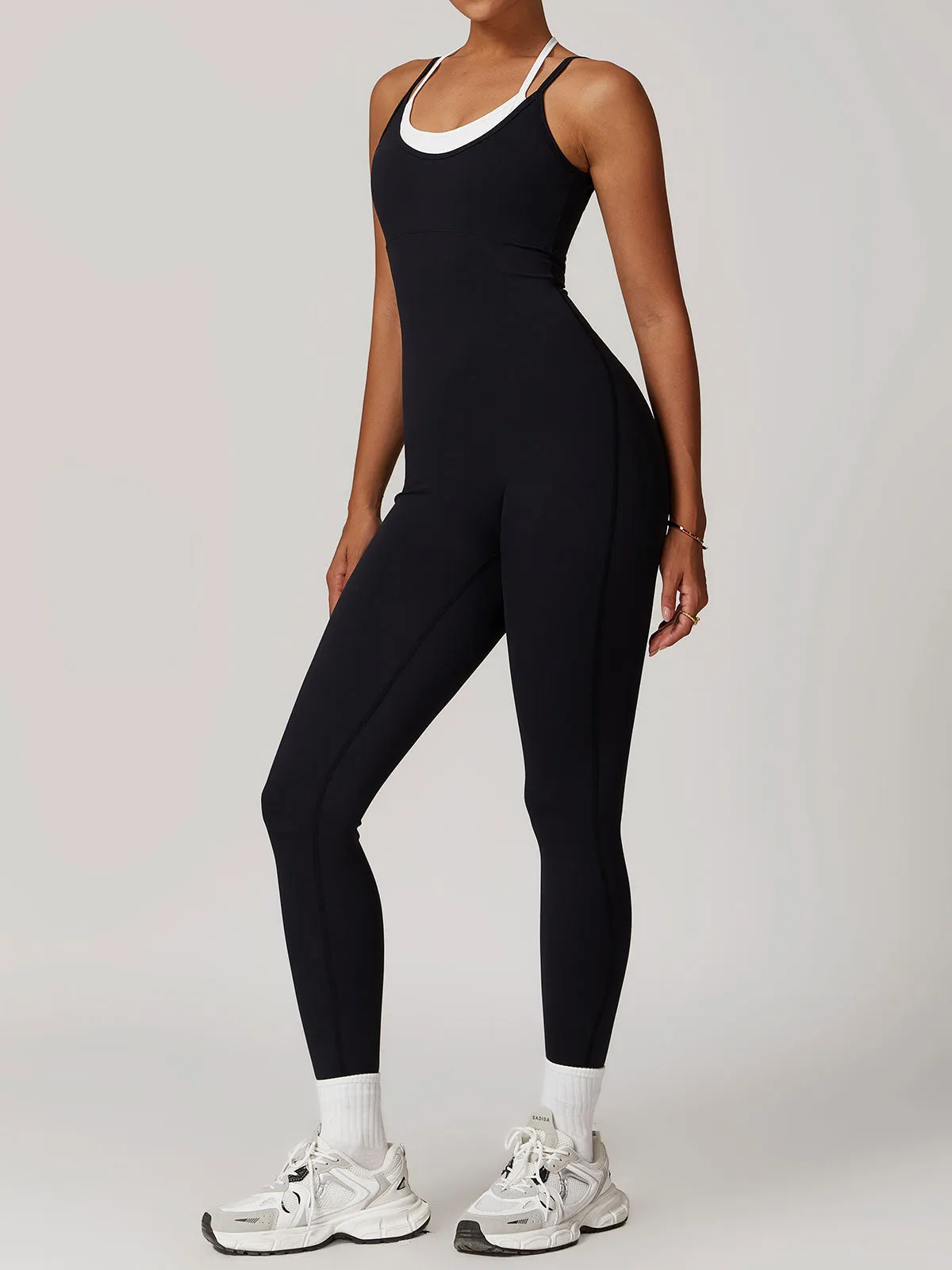 Black Contrast X Cross Yoga Jumpsuit 25”