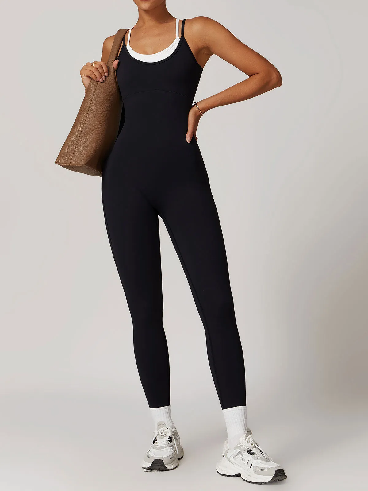 Black Contrast X Cross Yoga Jumpsuit 25”