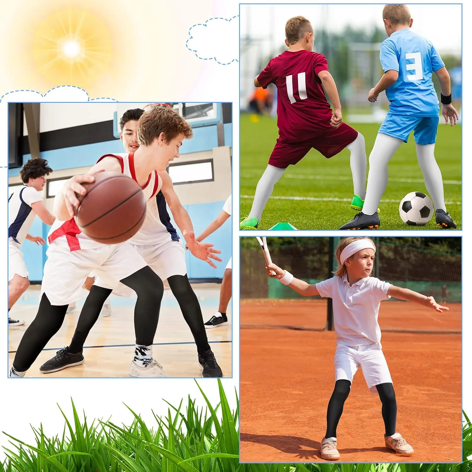 Boys' Compression Leggings 2 Pack Athletic Tights Basketball Compression Pants Boys Sport Leggings
