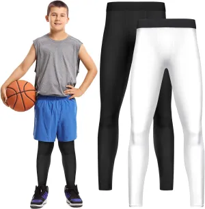 Boys' Compression Leggings 2 Pack Athletic Tights Basketball Compression Pants Boys Sport Leggings