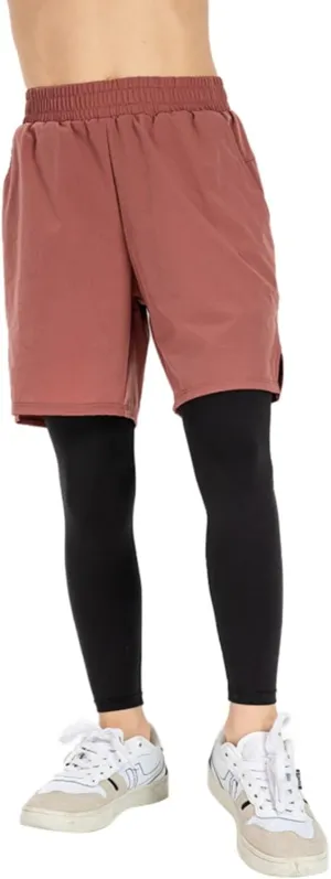 Boy's Running Training 2 in 1 Compression Tights Pants Workout Shorts Compression Leggings for Kids Youth