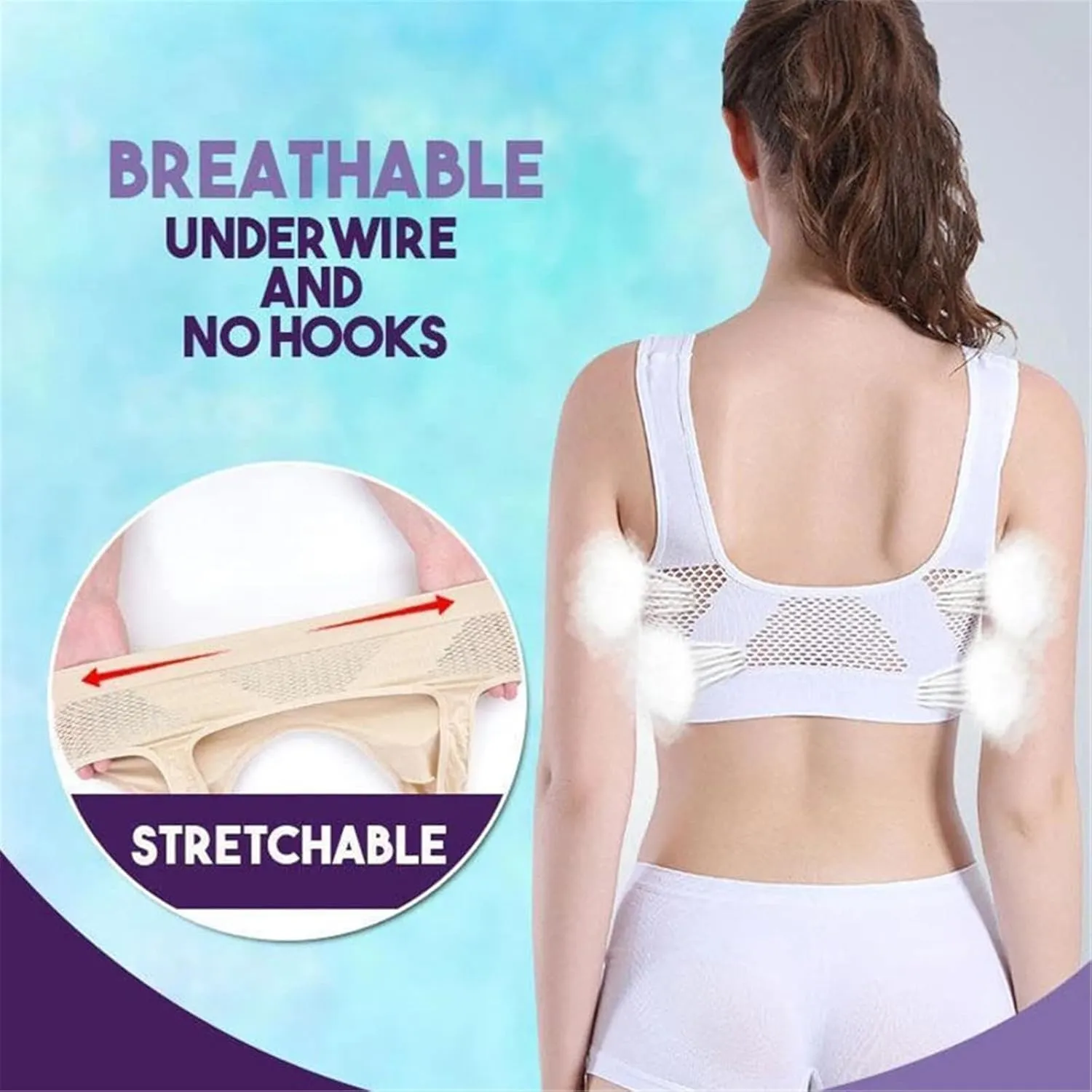 Breathable Cool Lift Up Air Bra,Seamless Wireless Cooling Comfort Breathable Bra with Removable Pads