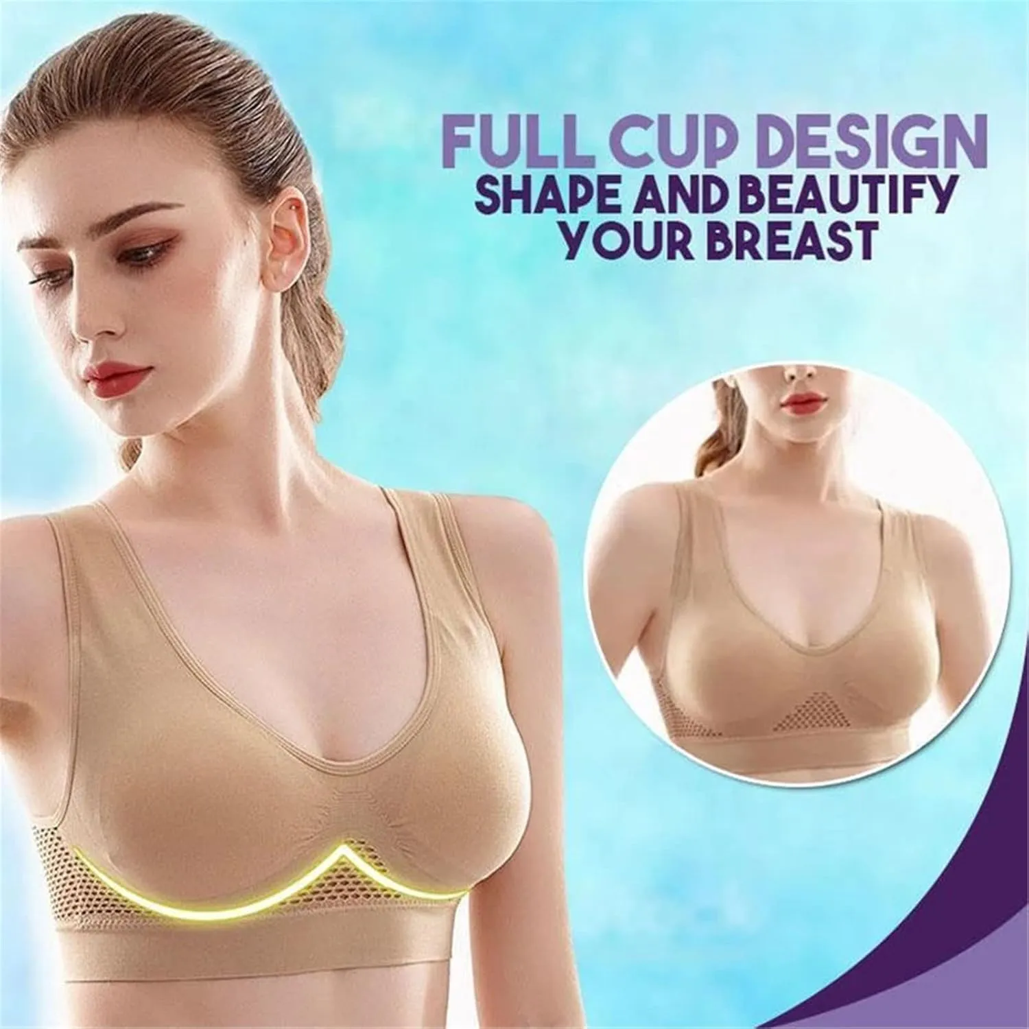 Breathable Cool Lift Up Air Bra,Seamless Wireless Cooling Comfort Breathable Bra with Removable Pads