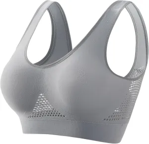 Breathable Cool Liftup Air Bra,2024 New Women's Underwear Hollow Breathable Mesh Hole Large Size Sports Bra No Steel Ring