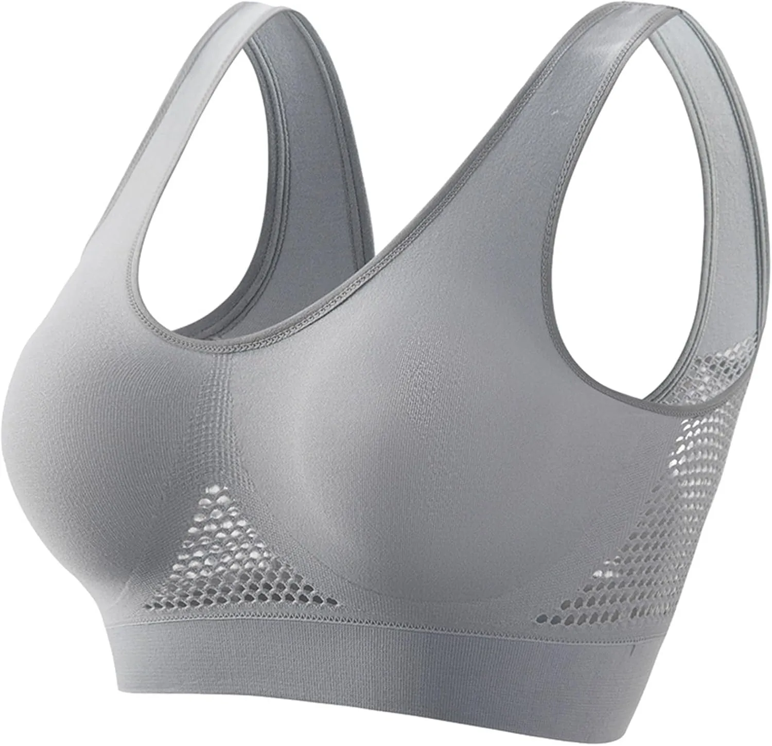 Breathable Cool Liftup Air Bra,2024 New Women's Underwear Hollow Breathable Mesh Hole Large Size Sports Bra No Steel Ring