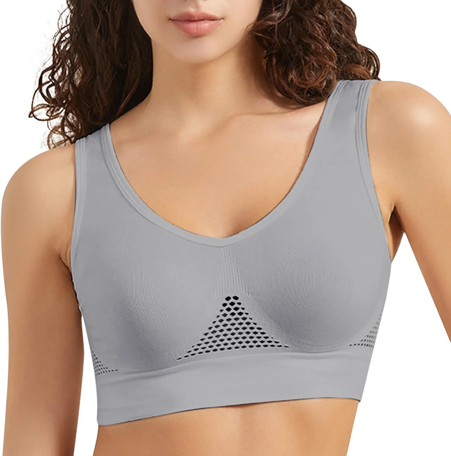 Breathable Cool Liftup Air Bra,2024 New Women's Underwear Hollow Breathable Mesh Hole Large Size Sports Bra No Steel Ring