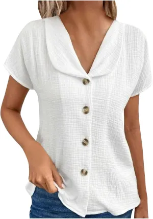 Bubble Wrinkle Button Down Shirts for Womens Summer Casual Short Sleeve Collared Blouse Lightweight Beach Vacation Top