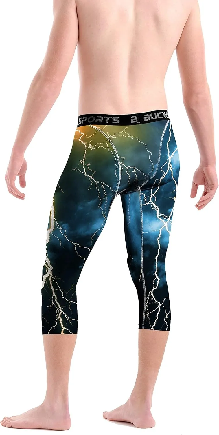 Bucwild Sports 3/4 Basketball Compression Pants Tights for Youth Boys & Men