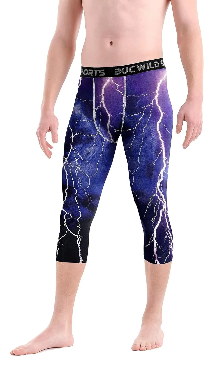 Bucwild Sports 3/4 Basketball Compression Pants Tights for Youth Boys & Men