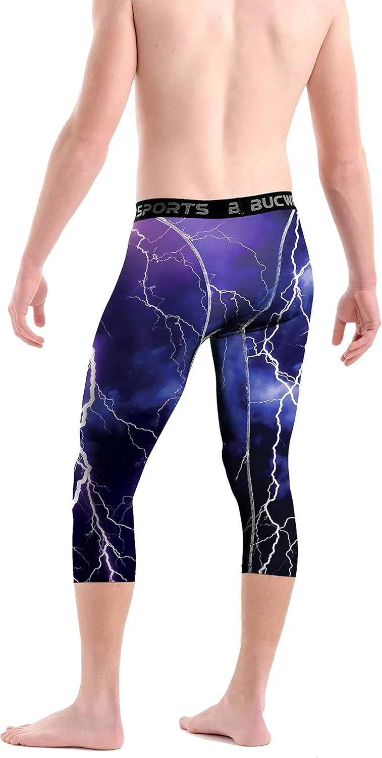 Bucwild Sports 3/4 Basketball Compression Pants Tights for Youth Boys & Men