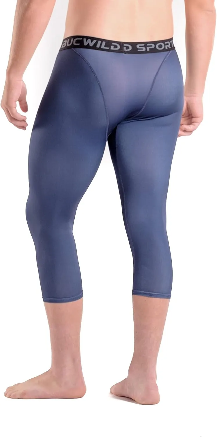 Bucwild Sports 3/4 Basketball Compression Pants Tights for Youth Boys & Men