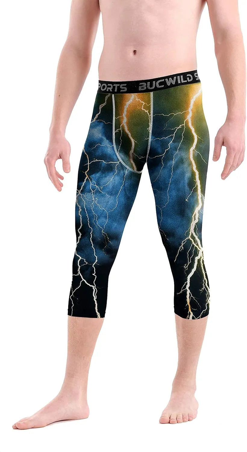 Bucwild Sports 3/4 Basketball Compression Pants Tights for Youth Boys & Men