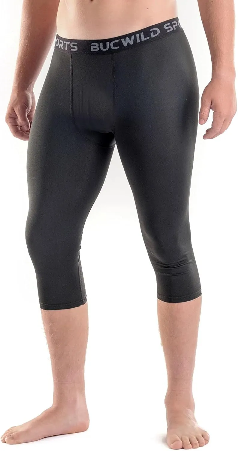 Bucwild Sports 3/4 Basketball Compression Pants Tights for Youth Boys & Men