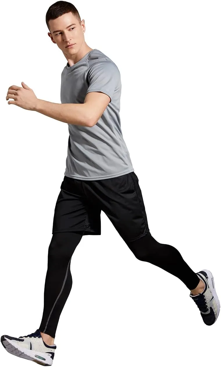 BUYJYA 5Pcs Men's Compression Pants Shirt Top Long Sleeve Jacket Athletic Sets Gym Clothing Mens Workout